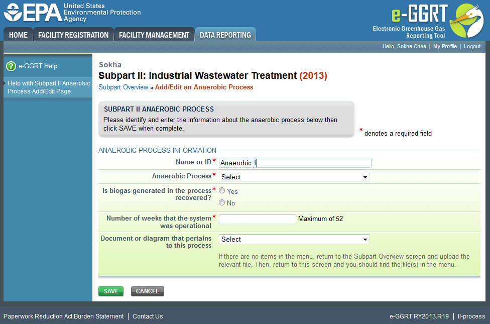 Subpart II: Add/Edit an Anaerobic Process 